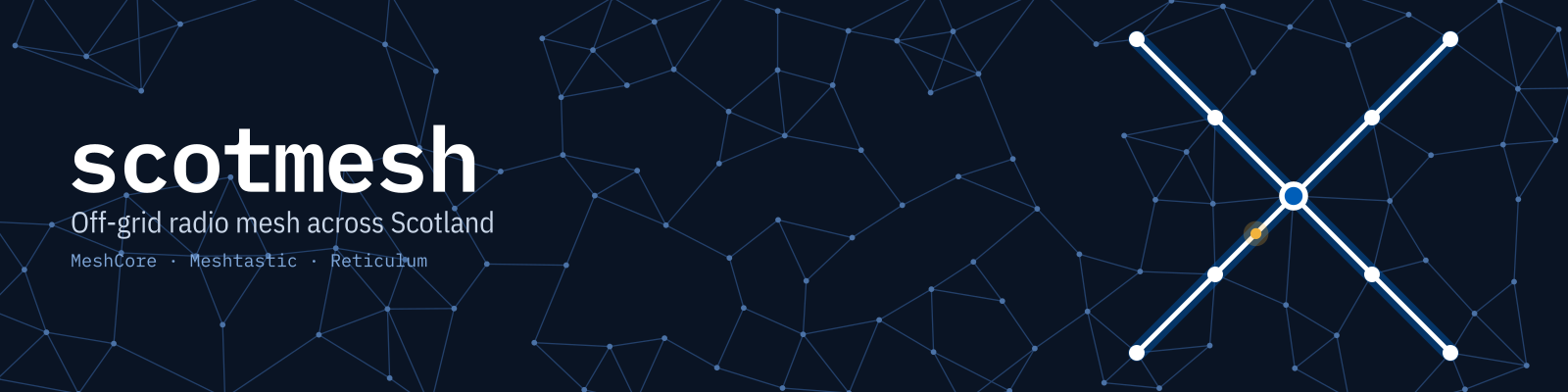 ScotMesh banner: wordmark on the left, a large saltire of linked nodes on the right